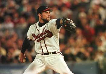 24 Oct 1996:  Pitcher John Smoltz of the Atlanta Braves delivers a pitch during the Braves 1-0 loss to the the New York Yankees in game five of the World Series at Fulton County Stadium in Atlanta, Georgia. Mandatory Credit: Stephen Dunn/Allsport
