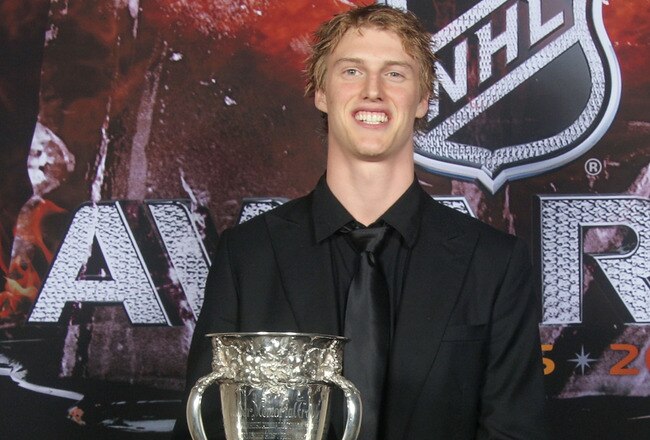LAS VEGAS - JUNE 23:  Tyler Myers of the Buffalo Sabres poses with the Calder Trophy for a portrait during the 2010 NHL Awards at the Palms Casino Resort on June 23, 2010 in Las Vegas, Nevada.  (Photo by Chris Trotman/Getty Images)