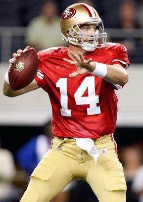 ARLINGTON, TX - AUGUST 29:  Quarterback Damon Huard #14 of the San Francisco 49ers at Cowboys Stadium on August 29, 2009 in Arlington, Texas.  (Photo by Ronald Martinez/Getty Images)