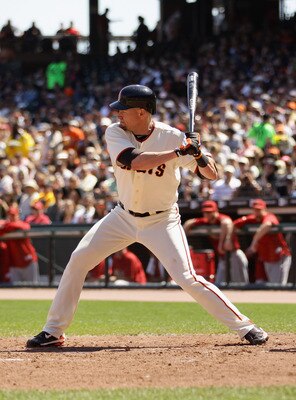 SAN FRANCISCO - AUGUST 29:  Aubrey Huff #17 of the San Francisco Giants bats against the Arizona Diamondbacks at AT&T Park on August 29, 2010 in San Francisco, California.  (Photo by Ezra Shaw/Getty Images)