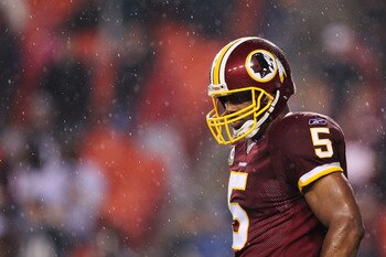 LANDOVER, MD - NOVEMBER 15:  Donovan McNabb #5 of the Washington Redskins waits for play to resume in the fourth quarter against the Philadelphia Eagles on November 15, 2010 at FedExField in Landover, Maryland.  (Photo by Chris McGrath/Getty Images)