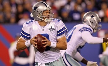 EAST RUTHERFORD, NJ - NOVEMBER 14:  Jon Kitna #3 of the Dallas Cowboys in action against the New York Giants on November 14, 2010 at the New Meadowlands Stadium in East Rutherford, New Jersey. The Cowboys defeated the Giants 33-20.  (Photo by Jim McIsaac/