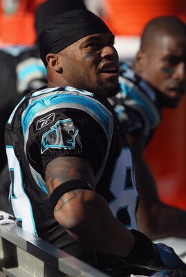 CHARLOTTE, NC - NOVEMBER 07:  Steve Smith #89 of the Carolina Panthers sits on the bench against the New Orleans Saints during their game at Bank of America Stadium on November 7, 2010 in Charlotte, North Carolina.  (Photo by Streeter Lecka/Getty Images)