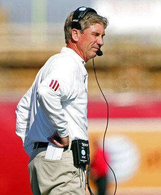 BLOOMINGTON, IN - NOVEMBER 3:  Bill Lynch, the Head Coach of the Indiana Hoosiers, is pictured against the Ball State Cardinals during the game at Memorial Stadium November 3, 2007 in Bloomington, Indiana.  (Photo by Andy Lyons/Getty Images)