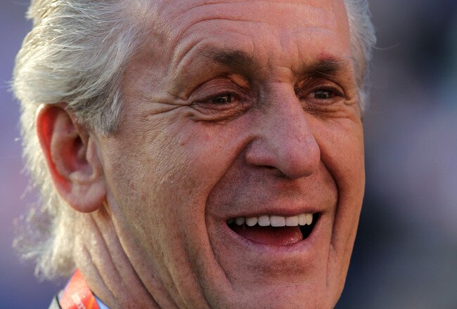 MIAMI GARDENS, FL - FEBRUARY 07:  Miami Heat Team President Pat Riley watches on the sideline prior to the start of Super Bowl XLIV between the Indianapolis Colts and the New Orleans Saints on February 7, 2010 at Sun Life Stadium in Miami Gardens, Florida