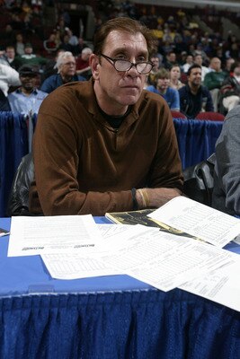 CHICAGO - MARCH 10:  Former Head coach of the Los Angeles Lakers and current scout Rudy Tonjanovich, scouts the game between the Penn State Nittnay Lions and the Ohio State Buckeyes on the first day of the Big Ten Men's Conference Basketball Tournament Ma