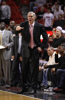 MIAMI - NOVEMBER 09:  Utah Jazz head coach Jerry Sloan yells during a game against the Miami Heat at American Airlines Arena on November 9, 2010 in Miami, Florida. NOTE TO USER: User expressly acknowledges and agrees that, by downloading and/or using this