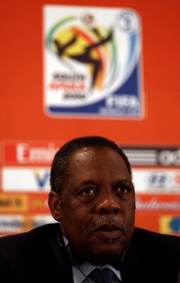 SANDTON, SOUTH AFRICA - JULY 08:  Chairman of the Organising Committee of the FIFA World Cup and FIFA Vice-President Issa Hayatou talks to the media during the FIFA Organising Committee Press Conference at the Sandton Sun Conference Centre on July 8, 2010