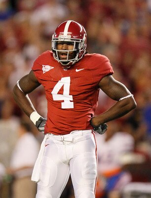 TUSCALOOSA, AL - OCTOBER 02:  Mark Barron #4 of the Alabama Crimson Tide against the Florida Gators at Bryant-Denny Stadium on October 2, 2010 in Tuscaloosa, Alabama.  (Photo by Kevin C. Cox/Getty Images)