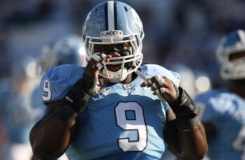 CHAPEL HILL, NC - NOVEMBER 07:  Marvin Austin #9 of the North Carolina Tar Heels watches on against the Duke Blue Devils during their game at Kenan Stadium on November 7, 2009 in Chapel Hill, North Carolina.  (Photo by Streeter Lecka/Getty Images)