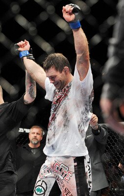 LAS VEGAS - NOVEMBER 21:  Forrest Griffin celebrates his victory over Tito Ortiz after their Light Heavyweight Fight at the UFC 106 at Mandalay Bay Events Center on November 21, 2009 in Las Vegas, Nevada.  (Photo by Jon Kopaloff/Getty Images)