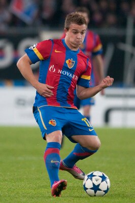 BASEL, SWITZERLAND - NOVEMBER 03:  Xherdan Shaqiri of FC Basel during the UEFA Champions League Group E match between FC Basel and AS Roma at St Jakob-Park Stadium on November 3, 2010 in Basel, Switzerland.  (Photo by Sebastien Bozon/EuroFootball/Getty Im