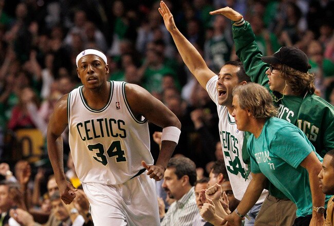 BOSTON, MA - OCTOBER 26:  Fans reacts after Paul Pierce #34 of the Boston Celtics scored a basket against the Miami Heat at the TD Banknorth Garden on October 26, 2010 in Boston, Massachusetts. NOTE TO USER: User expressly acknowledges and agrees that, by