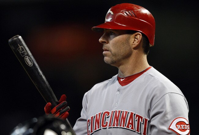 HOUSTON - SEPTEMBER 19:  Jim Edmonds #15of the Cincinnatti Reds pinch hits in the seventh inning against the Housto Astros at Minute Maid Park on September 19, 2010 in Houston, Texas.  (Photo by Bob Levey/Getty Images)