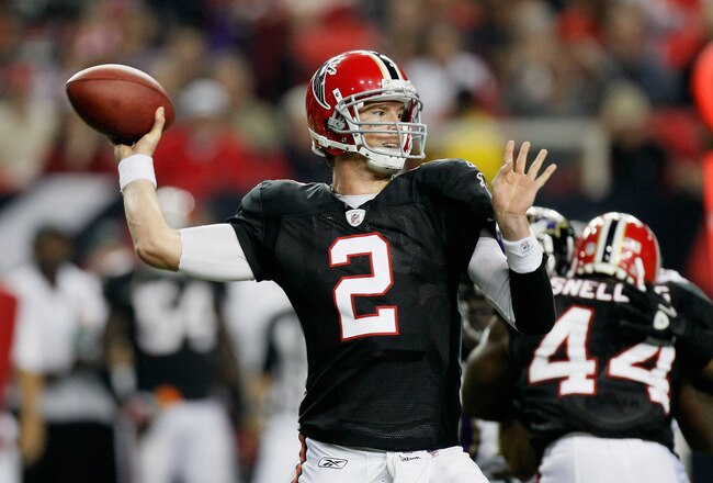 ATLANTA - NOVEMBER 11:  Quarterback Matt Ryan #2 of the Atlanta Falcons against the Baltimore Ravens at Georgia Dome on November 11, 2010 in Atlanta, Georgia.  (Photo by Kevin C. Cox/Getty Images)