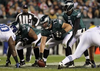 PHILADELPHIA - NOVEMBER 07:  Mike McGlynn #77 of the Philadelphia Eagles against the Indianapolis Colts on November 7, 2010 at Lincoln Financial Field in Philadelphia, Pennsylvania. The Eagles defeated the Colts 26-24.  (Photo by Jim McIsaac/Getty Images)