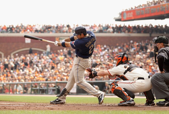 SAN FRANCISCO - OCTOBER 03:  Adrian Gonzalez #23 of the San Diego Padres bats against the San Francisco Giants at AT&T Park on October 3, 2010 in San Francisco, California.  (Photo by Ezra Shaw/Getty Images)