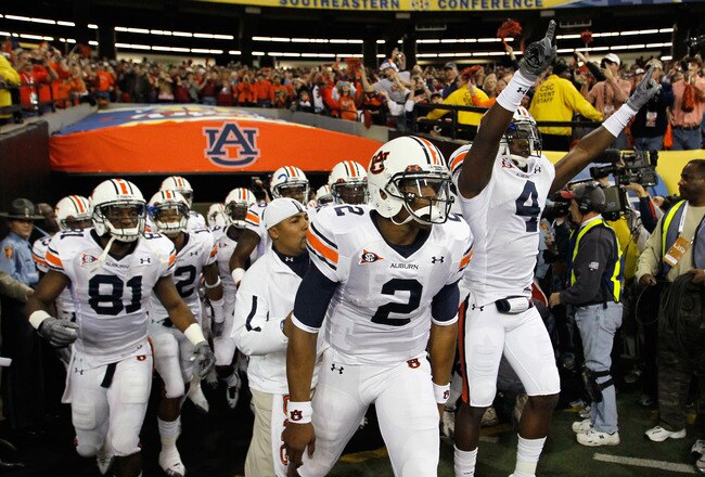 ATLANTA, GA - DECEMBER 04:  Quarterback Cam Newton #2 of the Auburn Tigers leads the team out to face the South Carolina Gamecocks during the 2010 SEC Championship at Georgia Dome on December 4, 2010 in Atlanta, Georgia.  (Photo by Kevin C. Cox/Getty Imag