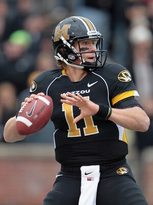 COLUMBIA, MO - NOVEMBER 13:  Quarterback Blaine Gabbert #11 of the Missouri Tigers passes during the game against the Kansas State Wildcats on November 13, 2010 at Faurot Field/Memorial Stadium in Columbia, Missouri.  (Photo by Jamie Squire/Getty Images)