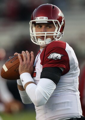 COLUMBIA, SC - NOVEMBER 06:  Ryan Mallett #15 of the Arkansas Razorbacks against the South Carolina Gamecocks during their game at Williams-Brice Stadium on November 6, 2010 in Columbia, South Carolina.  (Photo by Streeter Lecka/Getty Images)