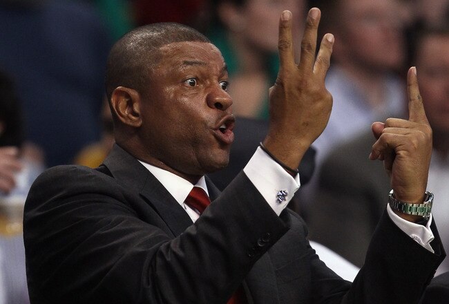 BOSTON - DECEMBER 01:  Head coach Doc Rivers of the Boston Celtics directs his team in the second half against the Portland Trailblazers on December 1, 2010 at the TD Garden in Boston, Massachusetts. The Celtics defeated the Trailblazers 99-95. NOTE TO US