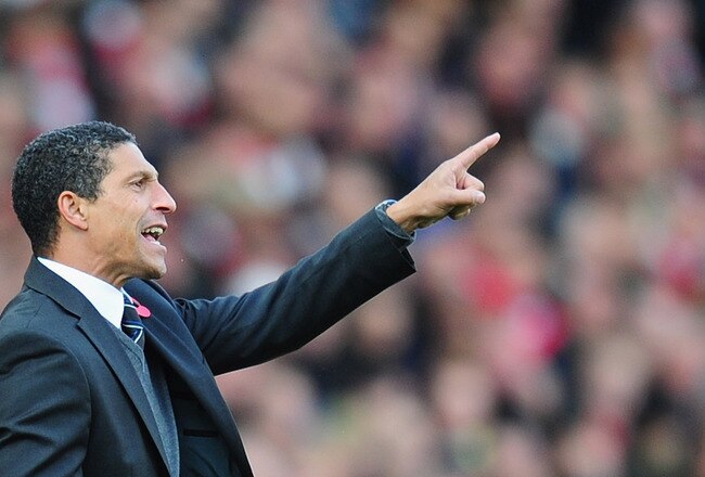 LONDON, ENGLAND - NOVEMBER 07:  Newcastle manager Chris Hughton gives instructions during the Barclays Premier League match between Arsenal and Newcastle United at the Emirates Stadium on November 7, 2010 in London, England.  (Photo by Mike Hewitt/Getty I
