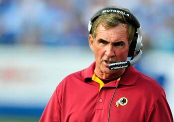 NASHVILLE, TN - NOVEMBER 21:  Coach Mike Shanahan of the Washington Redskins watches his team against the Tennessee Titans at LP Field on November 21, 2010 in Nashville, Tennessee. The Redskins won 19-16 in overtime.  (Photo by Grant Halverson/Getty Image