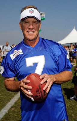 MALIBU, CA - JULY 24:Athlete John Elway takes part in the Madden NFL 10 Pigskiin Pro-Am on Xbox 360 event  on July 24, 2009 in Malibu, California.  (Photo by Frazer Harrison/Getty Images)