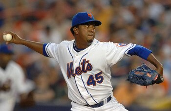 NEW YORK - JUNE 27:  Starting pitcher Pedro Martinez #45 of the New York Mets deals against the New York Yankees at Shea Stadium on June 27, 2008 in the Flushing neighborhood of the Queens borough of New York City.  (Photo by Michael Heiman/Getty Images)