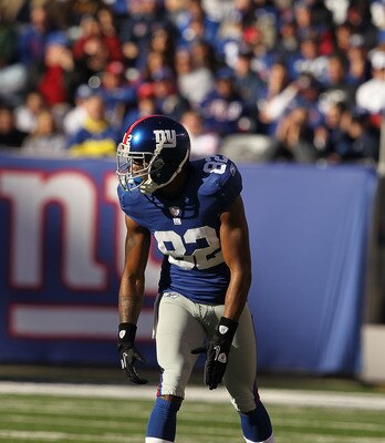 EAST RUTHERFORD, NJ - NOVEMBER 28: Mario Manningham #82 of the New York Giants in action against the Jacksonville Jaguars  during their game on November 28, 2010 at The New Meadowlands Stadium in East Rutherford, New Jersey.  (Photo by Al Bello/Getty Imag