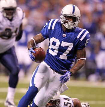 INDIANAPOLIS - NOVEMBER 28: Reggie Wayne #87 of the Indianapolis Colts runs with the ball during the NFL game against the San Diego Chargers at Lucas Oil Stadium on November 28, 2010 in Indianapolis, Indiana.  (Photo by Andy Lyons/Getty Images)