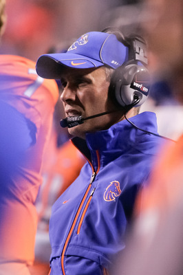 BOISE, ID - NOVEMBER 19:  Head Coach Chris Petersen of the Boise State Broncos looks on against the Fresno State Bulldogs at Bronco Stadium on November 19, 2010 in Boise, Idaho.  (Photo by Otto Kitsinger III/Getty Images)