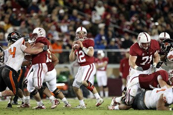 PALO ALTO, CA - NOVEMBER 27:  Andrew Luck #12 of the Stanford Cardinal in action against the Oregon State Beavers at Stanford Stadium on November 27, 2010 in Palo Alto, California.  (Photo by Ezra Shaw/Getty Images)