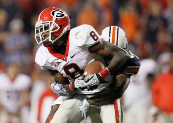 AUBURN, AL - NOVEMBER 13:  A.J. Green #8 of the Georgia Bulldogs against the Auburn Tigers at Jordan-Hare Stadium on November 13, 2010 in Auburn, Alabama.  (Photo by Kevin C. Cox/Getty Images)