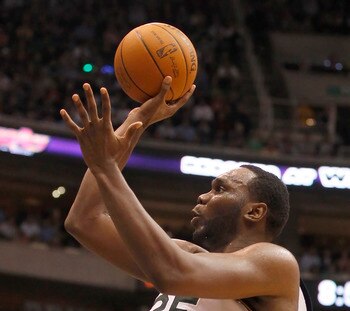 SALT LAKE CITY, UT - DECEMBER 8:  Al Jefferson #25 of the Utah Jazz shoots the ball during a game against the Miami Heat during the second half of an NBA game December 8, 2010 at Energy Solutions Arena in Salt Lake City, Utah. The Heat beat the Jazz 111-9