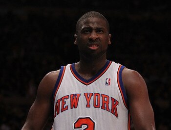 NEW YORK, NY - NOVEMBER 30: Raymond Felton #2 of the New York Knicks reacts agaisnt the New Jersey Nets on November 30, 2010 at Madison Square Garden in New York City. NOTE TO USER: User expressly acknowledges and agrees that, by downloading and or using