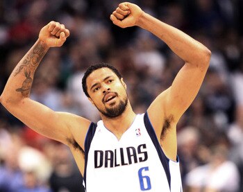 DALLAS - NOVEMBER 27: Tyson Chandler #6 of the Dallas Mavericks celebrates victory over the Miami Heat on November 27, 2010 at the American Airlines Center in Dallas, Texas. NOTE TO USER: User expressly acknowledges and agrees that, by downloading and or