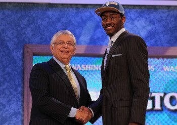 NEW YORK - JUNE 24:  John Wall of Kentucky stands with NBA Commisioner David Stern after being drafted with the first pick by the Washington Wizards at Madison Square Garden on June 24, 2010 in New York City.  NOTE TO USER: User expressly acknowledges and