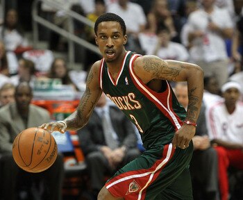 ATLANTA - MAY 2:  Guard Brandon Jennings #3 of the Milwaukee Bucks dribbles with the ball during Game Seven of the Eastern Conference Quarterfinals against the Atlanta Hawks during the 2010 NBA Playoffs at Philips Arena on May 2, 2010 in Atlanta, Georgia.