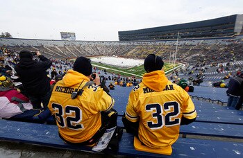 ANN ARBOR, MI - DECEMBER 11:  Michigan fans gets ready for the start of the game between the Michigan State Spartans and Michigan Wolverines at the Big Chill game at Michigan Stadium on December 11, 2010 in Ann Arbor, Michigan.  (Photo by Leon Halip/Getty