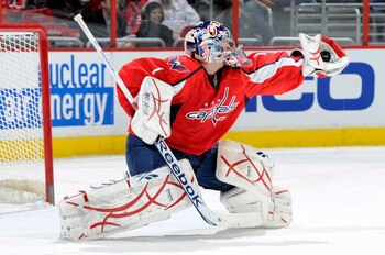 WASHINGTON, DC - DECEMBER 09:  Semyon Varlamov #1 of the Washington Capitals makes a save against the Florida Panthers at the Verizon Center on December 9, 2010 in Washington, DC.  (Photo by Greg Fiume/Getty Images)