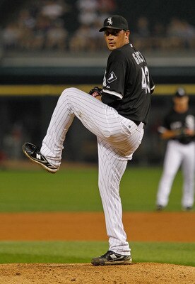 CHICAGO - JULY 07: Starting pitcher Freddy Garcia #43 of the Chicago White Sox delivers the ball against the Los Angeles Angels of Anaheim at U.S. Cellular Field on July 7, 2010 in Chicago, Illinois. The White Sox defeated the Angels 5-2. (Photo by Jonath