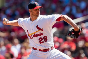 ST. LOUIS - SEPTEMBER 5: Starter Chris Carpenter #29 of the St. Louis Cardinals pitches against the Cincinnati Reds at Busch Stadium on September 5, 2010 in St. Louis, Missouri.  The Cardinals beat the Reds 4-2.  (Photo by Dilip Vishwanat/Getty Images)