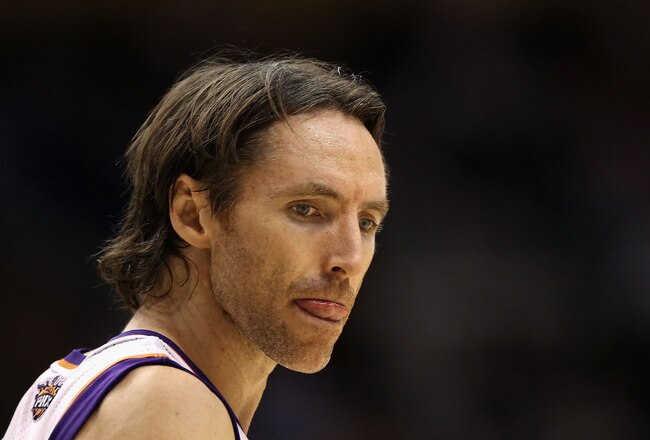 PHOENIX - DECEMBER 10:  Steve Nash #13 of the Phoenix Suns reacts during the NBA game against the Portland Trail Blazers at US Airways Center on December 10, 2010 in Phoenix, Arizona.  The Trail Blazers defeated the Suns 101-94. NOTE TO USER: User express