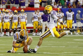 ATLANTA - SEPTEMBER 04:  Josh Jasper #30 of the LSU Tigers against the North Carolina Tar Heels during the Chick-fil-A Kickoff Game at Georgia Dome on September 4, 2010 in Atlanta, Georgia.  (Photo by Kevin C. Cox/Getty Images)