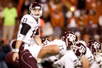 AUSTIN, TX - NOVEMBER 25:  Quarterback Ryan Tannehill #17 of Texas A&M during the game against University of Texas in the first half at Darrell K. Royal-Texas Memorial Stadium on November 25, 2010 in Austin, Texas. (Photo by Darren Carroll/Getty Images)
