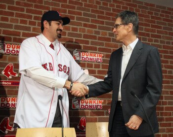 Adrian Gonzalez, with Red Sox owner John Henry