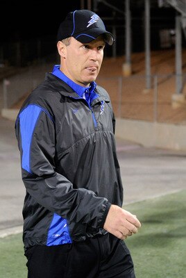 LAS VEGAS - NOVEMBER 18:  Head coach Troy Calhoun of the Air Force Falcons takes the field for a game against the UNLV Rebels at Sam Boyd Stadium November 18, 2010 in Las Vegas, Nevada. Air Force won 35-20.  (Photo by Ethan Miller/Getty Images)