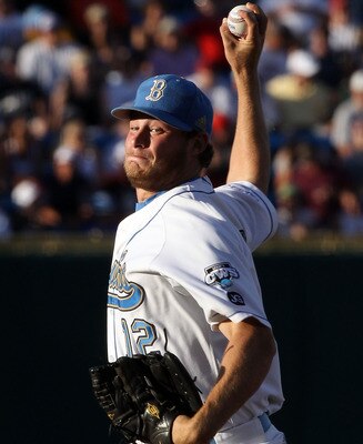 OMAHA, NE - JUNE 28:  Starting pitcher Gerrit Cole #12 of the UCLA Bruins pitches against the South Carolina Gamecocks during Game 1 of the men's 2010 NCAA College Baseball World Series at Rosenblatt Stadium on June 28, 2010 in Omaha, Nebraska.  (Photo by