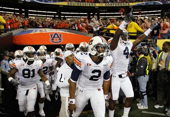 ATLANTA, GA - DECEMBER 04:  Quarterback Cam Newton #2 of the Auburn Tigers leads the team out to face the South Carolina Gamecocks during the 2010 SEC Championship at Georgia Dome on December 4, 2010 in Atlanta, Georgia.  (Photo by Kevin C. Cox/Getty Imag